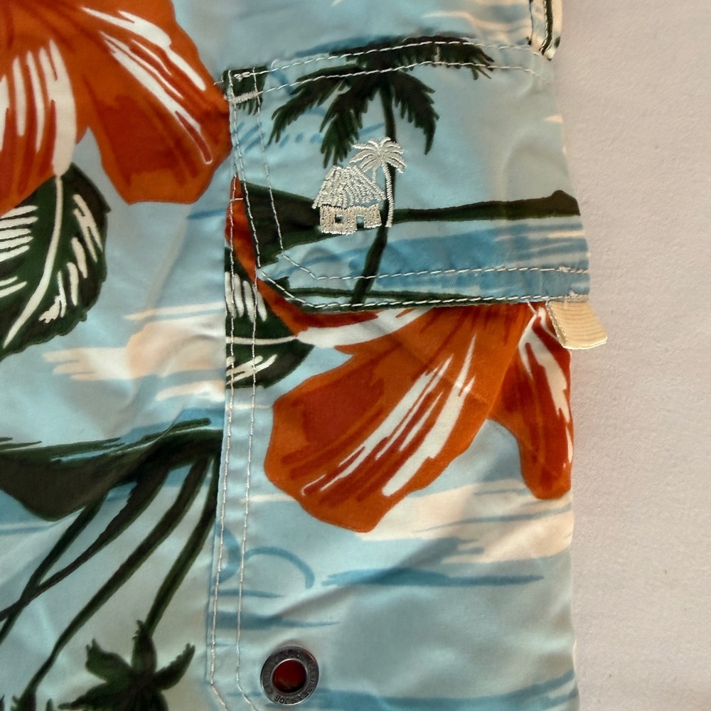 Caribbean Joe Mens XXL Swim Trunks Blue Hibiscus Surfer Cargo Board Shorts - Picture 5 of 9